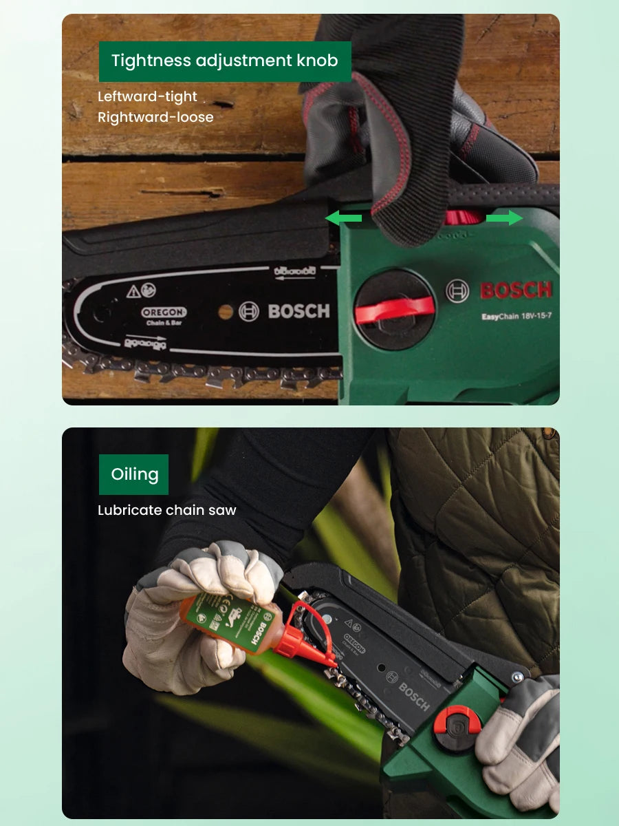 Bosch 18V Cordless Chainsaw Easychain 18V-15-7 Compact Pruner Power Tools Brushless Mini Electric Pruning Saw for Cutting Wood
