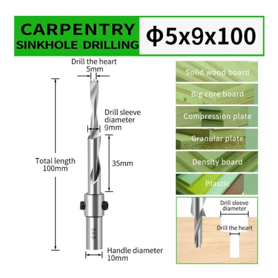 Binoax Countersink Drill Bit with Adjustable Depth Stop – 10mm Shank Chamfering & Counterbore Tool for Wood & Plastic