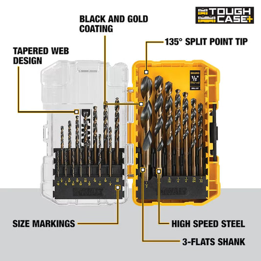 21 -Piece Assorted X Black and Gold Coated HSS Jobber Length Twist Drill Bit Set