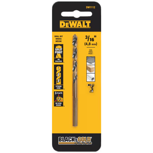 3/16-In X 3-9/16-In Black and Gold Coated HSS Jobber Length Twist Drill Bit