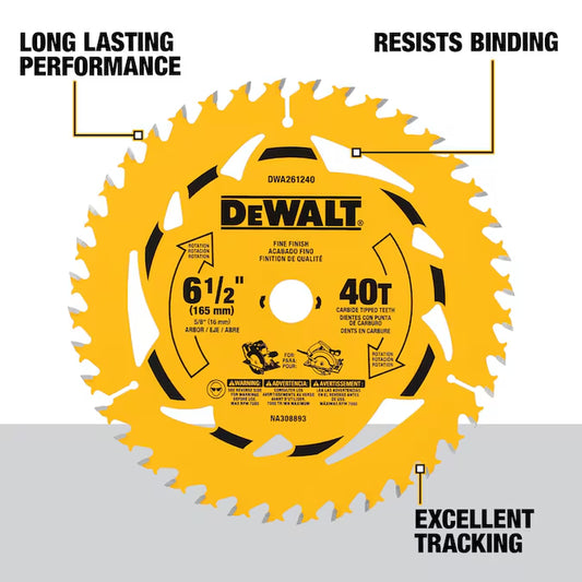 6-1/2-In 40 -Tooth Fine Finish Tungsten Carbide-Tipped Steel Circular Saw Blade Individual