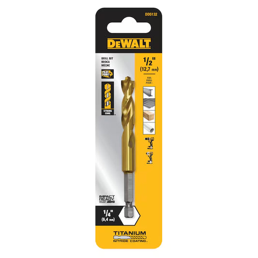 1/2-In X 6-In Titanium Nitride Coated HSS Jobber Length Twist Drill Bit
