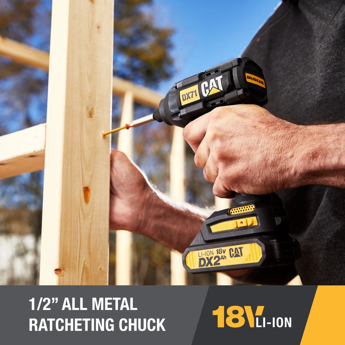 Caterpillar Cat® DX11 18V 1 for ALL 1/2" Cordless Drill/Driver with Brushless Motor and Two Batteries