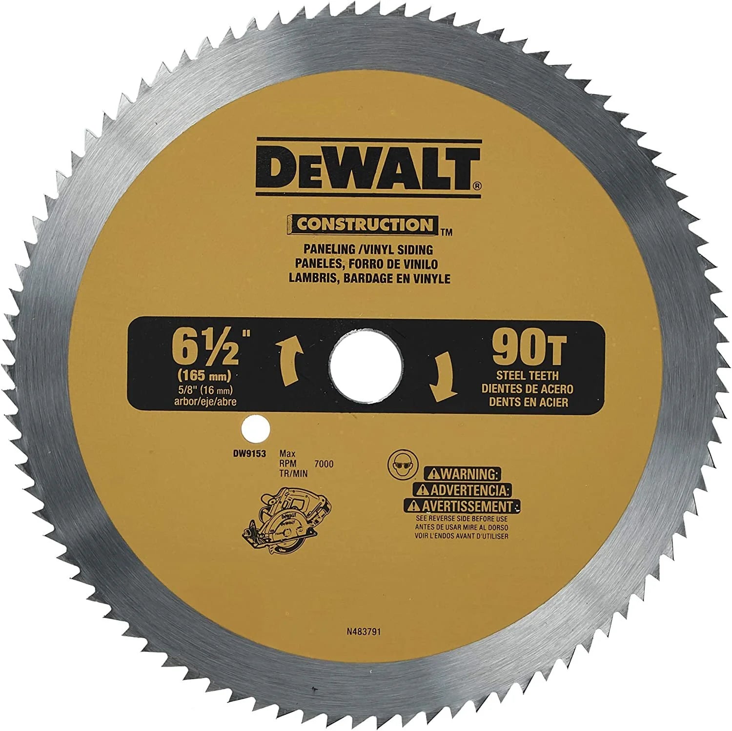 Circular Saw Blade, 6 1/2 Inch, 90 Tooth, Vinyl Cutting DW9153