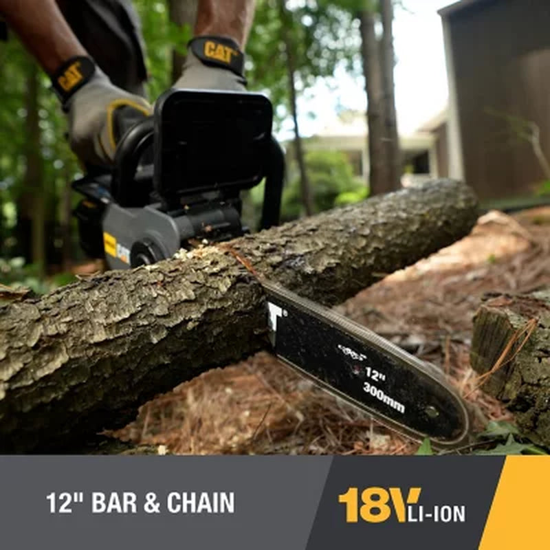 CAT DG230 18V Brushless 12” Chainsaw with Tool-Free Chain Tensioning, Electric Chainsaw Cordless with Inertia Chain Brake – Battery & Charger Included