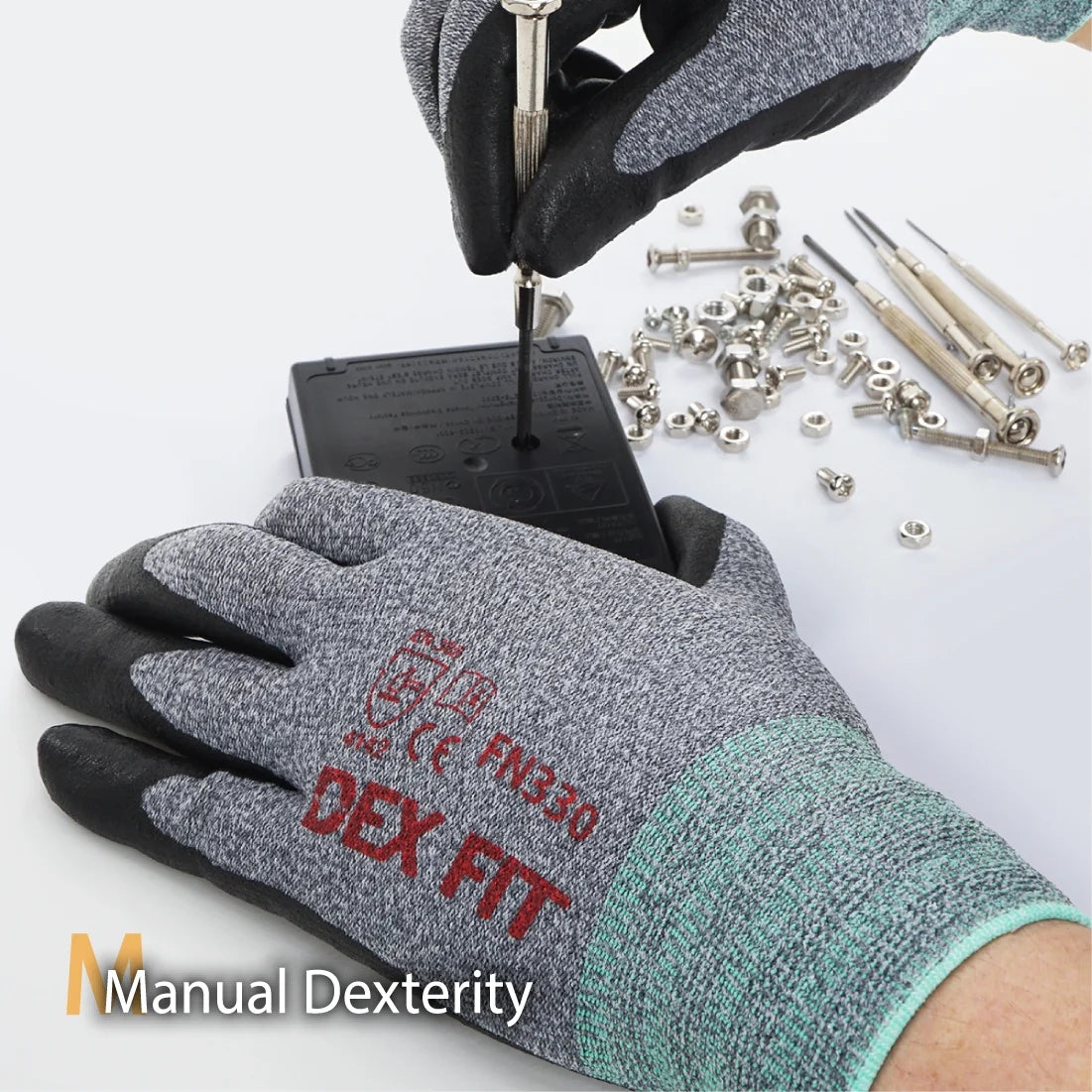 DEXFIT FN330 Grey Multipurpose Nitrile Coated Work Gloves (Firm Grip, Durable, Small) - 1 Pair