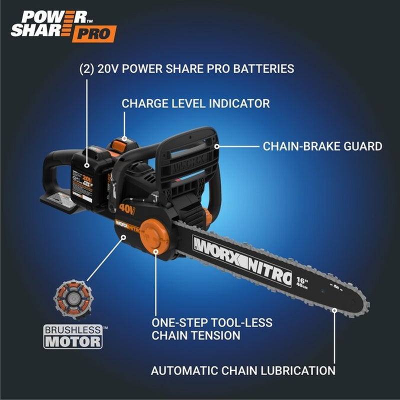 Nitro Power Share 40-Volt 16-In Battery 4 Ah Chainsaw Battery Included Charger Included