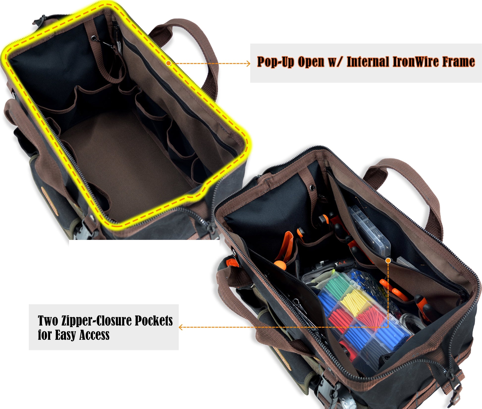 32-Pockets Heavy-Duty Waxed Canvas Tool Bag, 16-Inch