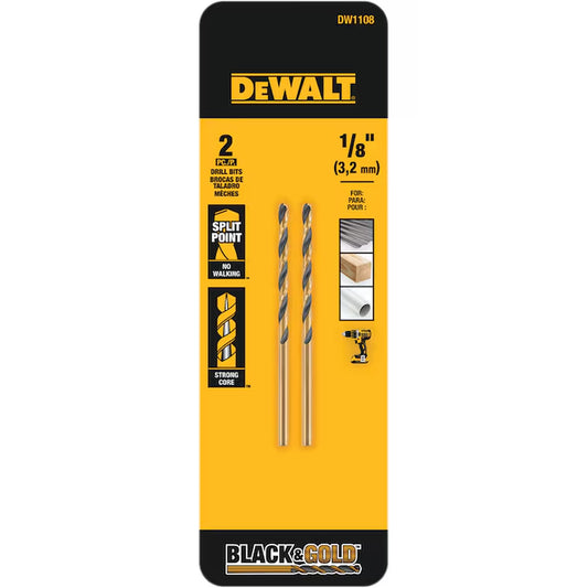 2 -Piece 1/8-In X 2-3/4-In Black and Gold Coated HSS Jobber Length Twist Drill Bit