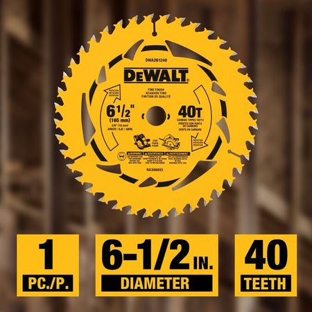 6-1/2-In 40 -Tooth Fine Finish Tungsten Carbide-Tipped Steel Circular Saw Blade Individual