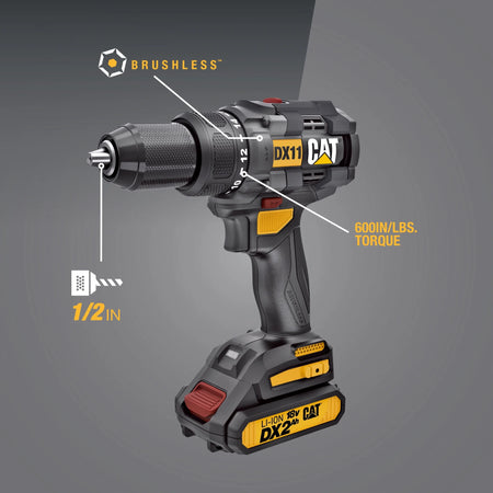 Caterpillar Cat® DX11 18V 1 for ALL 1/2" Cordless Drill/Driver with Brushless Motor and Two Batteries