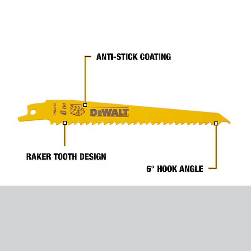 Bi-Metal 6-In 6 TPI Wood Cutting Reciprocating Saw Blade