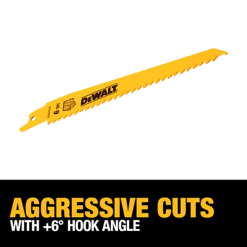 Bi-Metal 6-In 6 TPI Wood Cutting Reciprocating Saw Blade 5 -Pack