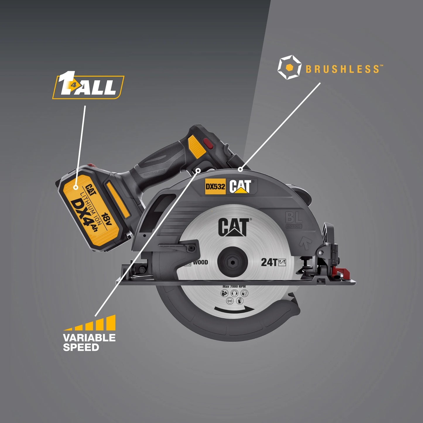 Caterpillar Cat® DX532 18V 1 for ALL 7-1/4” Cordless Circular Saw with Brushless Motor