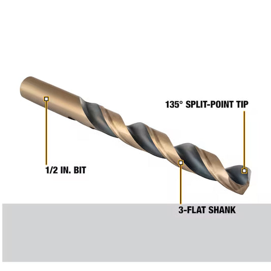 1/2-In X 6-In Black and Gold Coated HSS Aircraft Length Twist Drill Bit